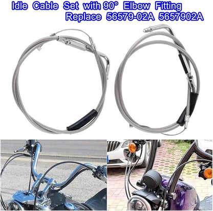 42in. Stainless Steel Throttle and Idle Cable Set For Harley Davidson 56579-02A