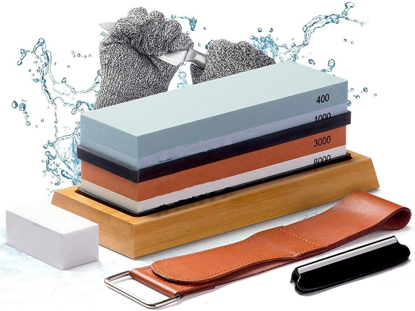 Knife Sharpening Stone Set Professional Whetstone 4 Side Grit 400/1000 3000/8000