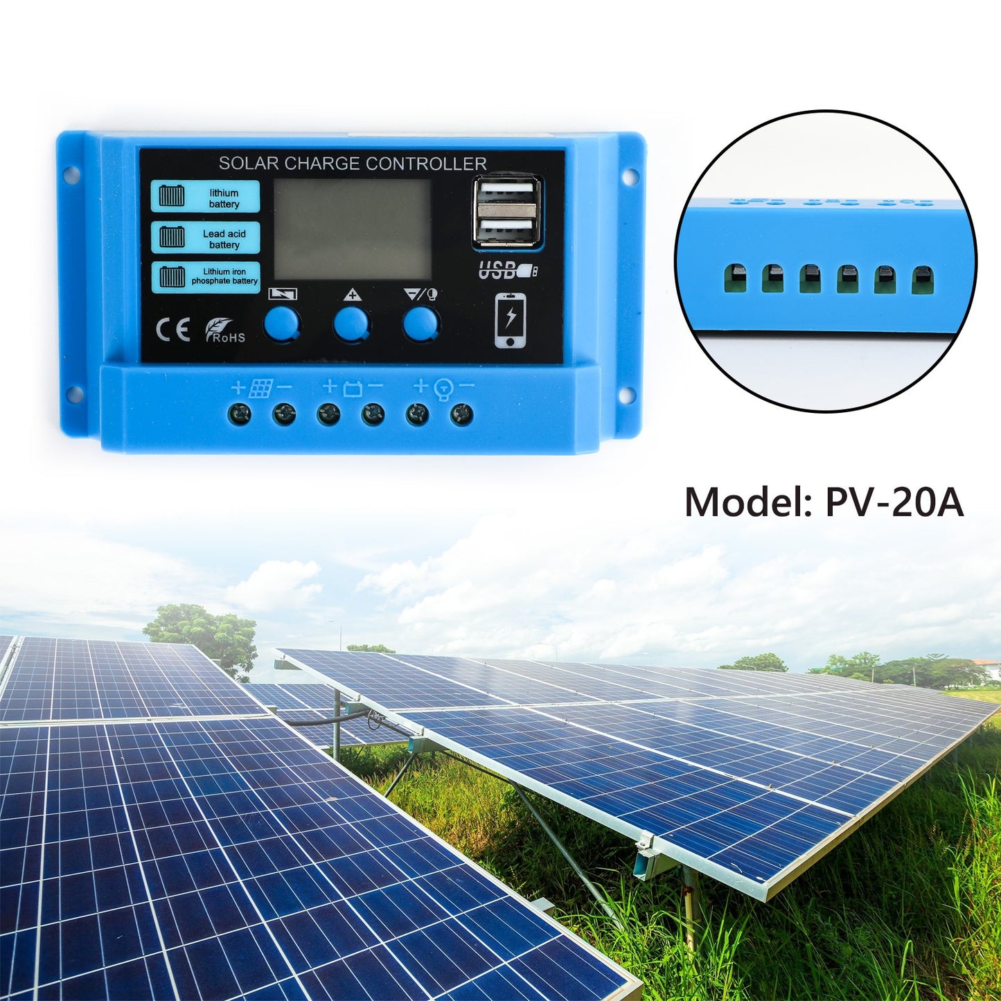PWM 12V 24V Solar Charge Controller Regulator For Lifepo4 Lead Acid Gel Battery