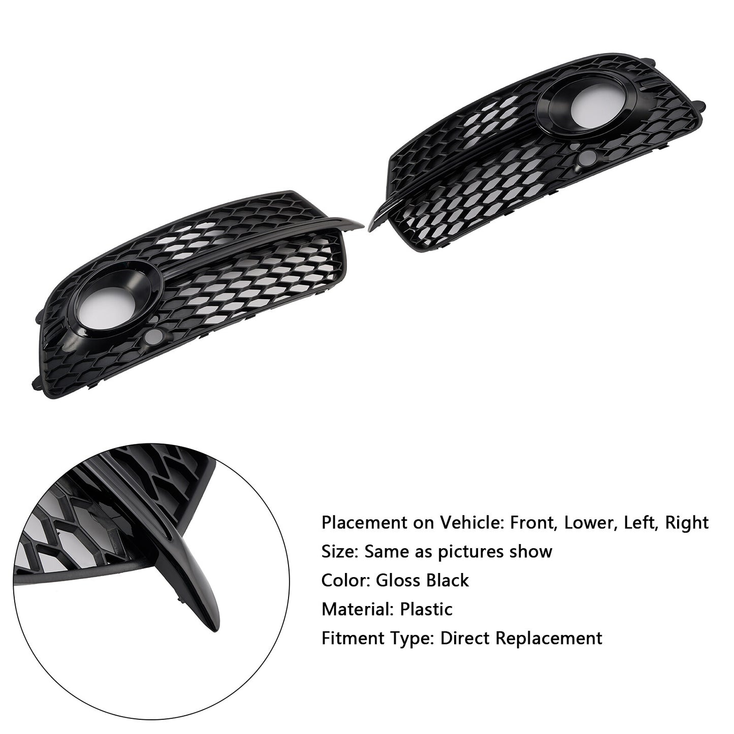 Front Bumper Fog Light Grill Grille Fit Audi Q5 S-Line SQ5 2013~2017 Black