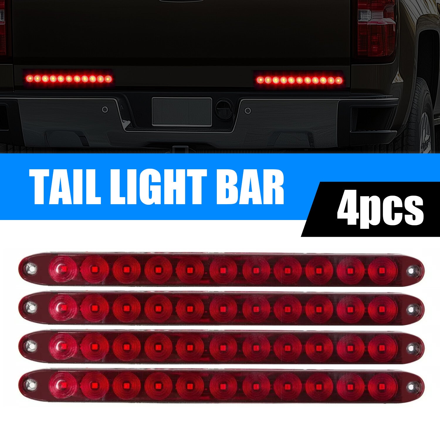 Solid Spare 4PCS 16" Red Truck Trailer Light Bar 11 LED Stop Turn Tail Brake Lights Strip