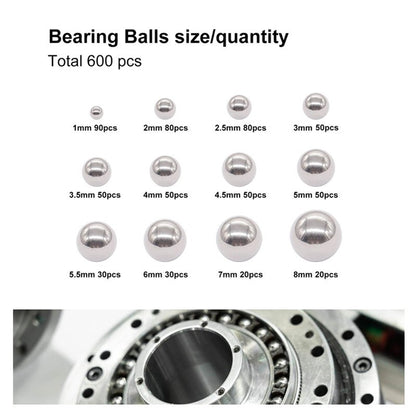 600 Pcs Metric Precision Steel Bearing Balls Assorted Stainless Steel Loose Bic