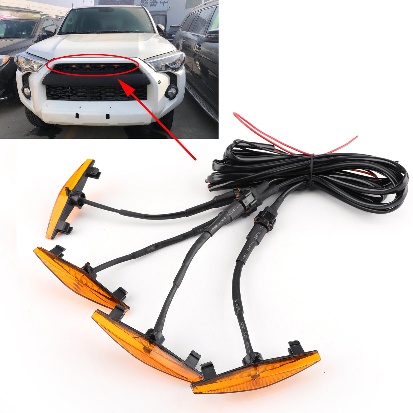4PCS Plastic Car Grilles Grill LED Lights For Toyota 4Runner TRD Pro 2014-2019 S