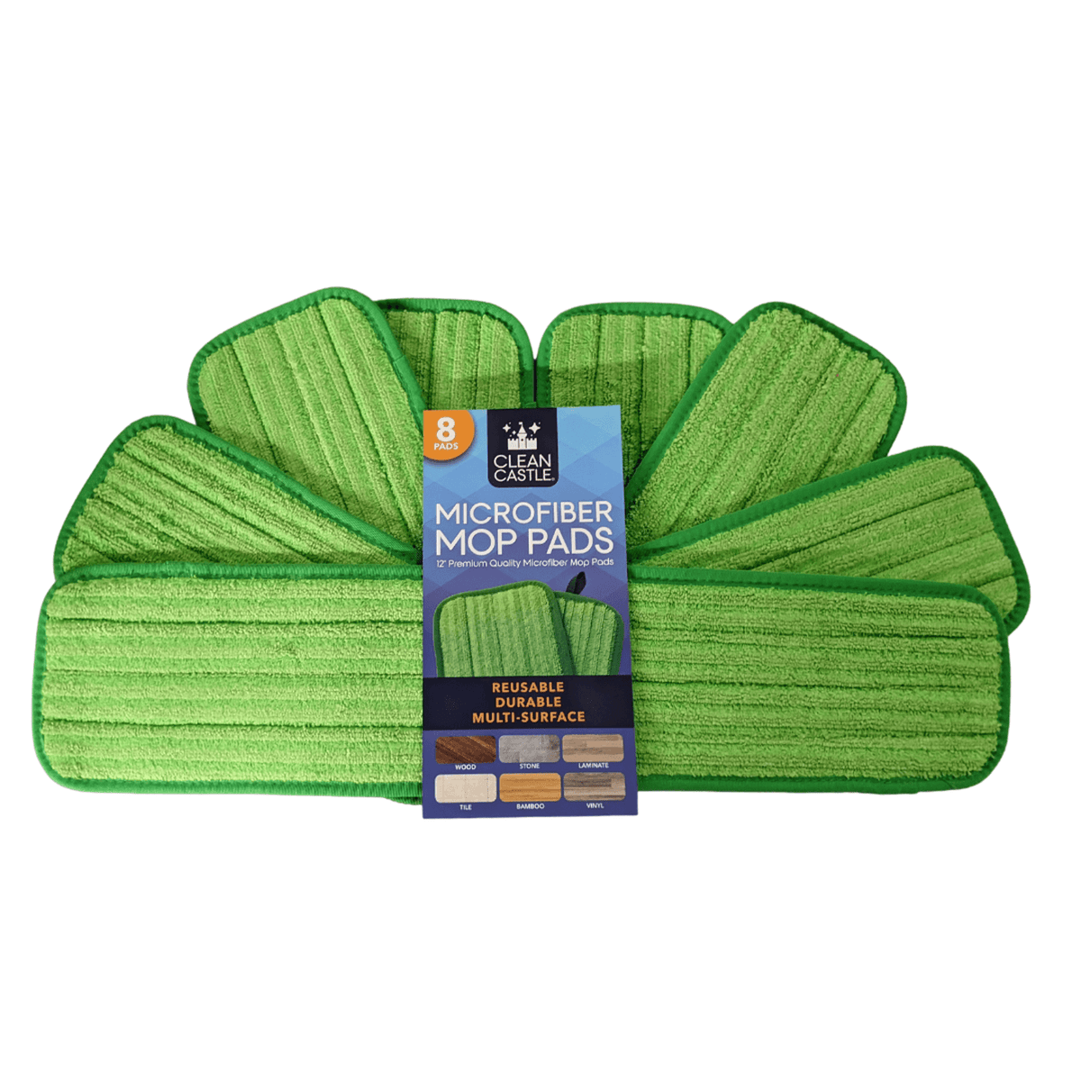 Solid Spare Clean Castle 12" Reusable Premium Microfiber Mop Pads - 8 PACK