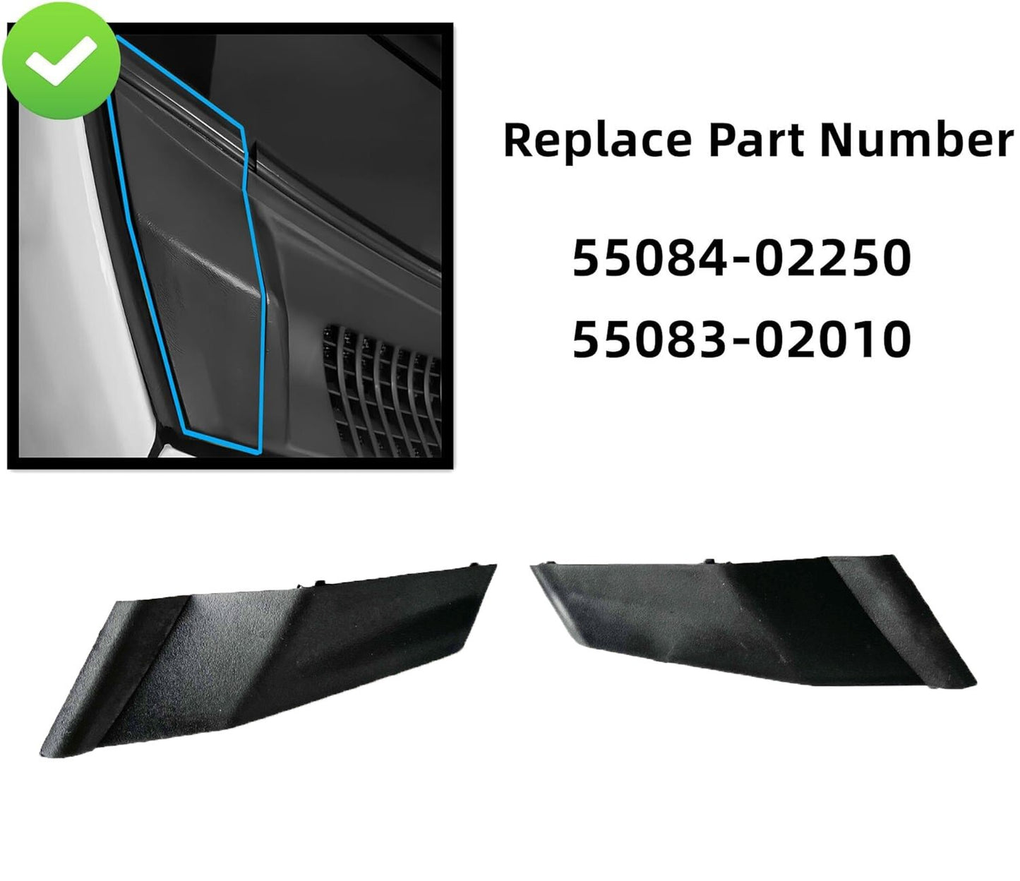 1 Pair Front Wiper Side Cowl Extension Cover Trim For Toyota Corolla 2014-2019