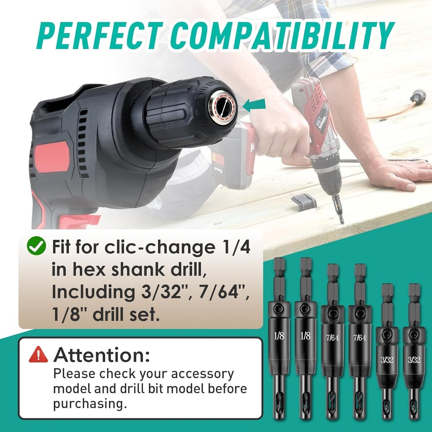 6pcs Carbon Steel Self Centering Drill Bit Set Hex Shank Hinge Drilling Tool