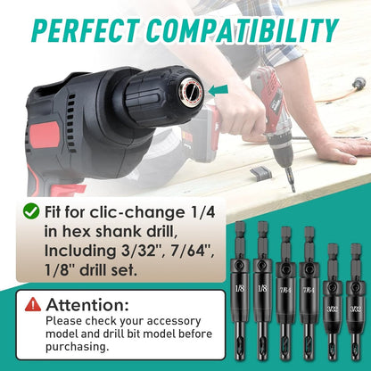 6pcs Carbon Steel Self Centering Drill Bit Set Hex Shank Hinge Drilling Tool