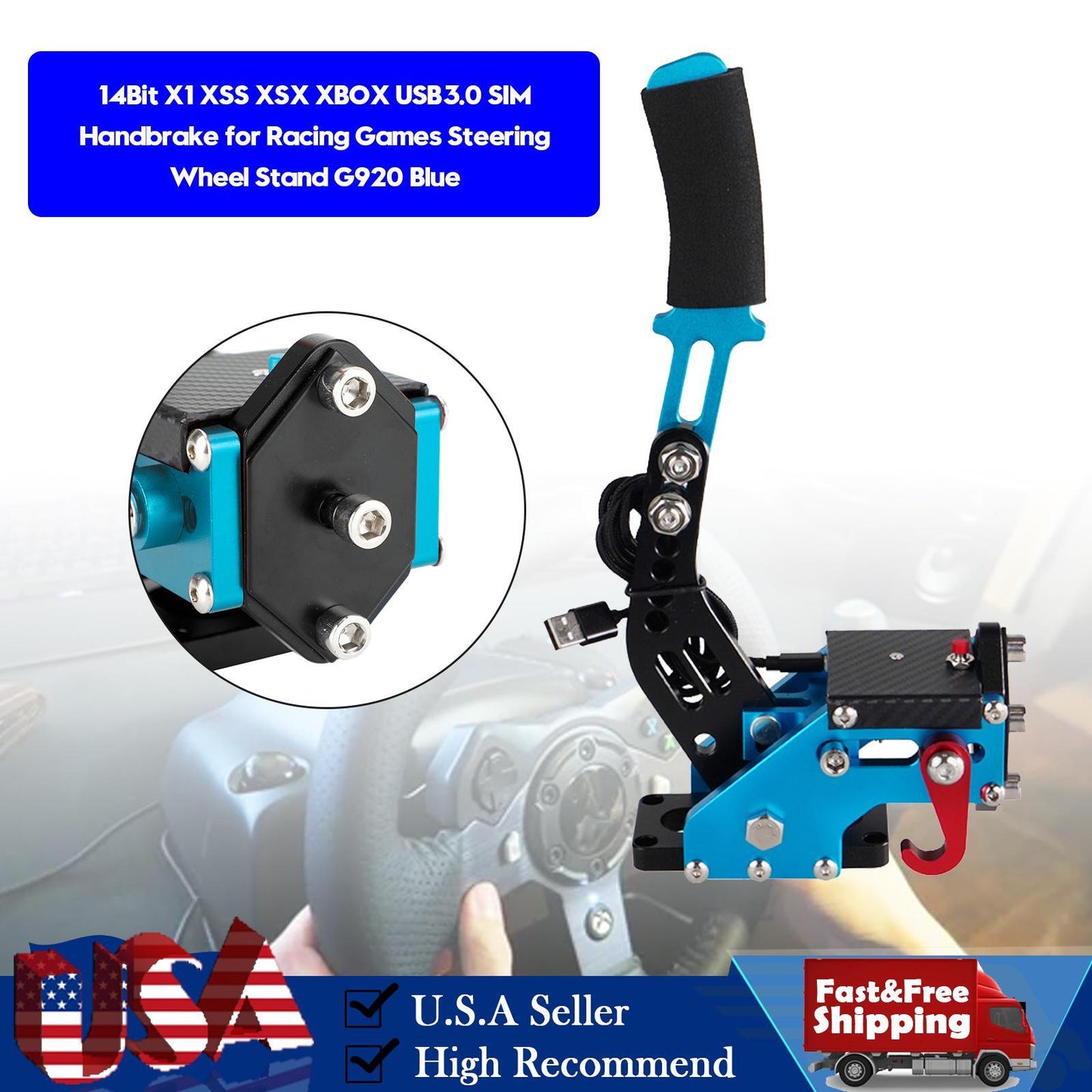 USB3.0 14Bit XSX XBOX Handbrake for Racing Games Steering Wheel Stand G920 Blue