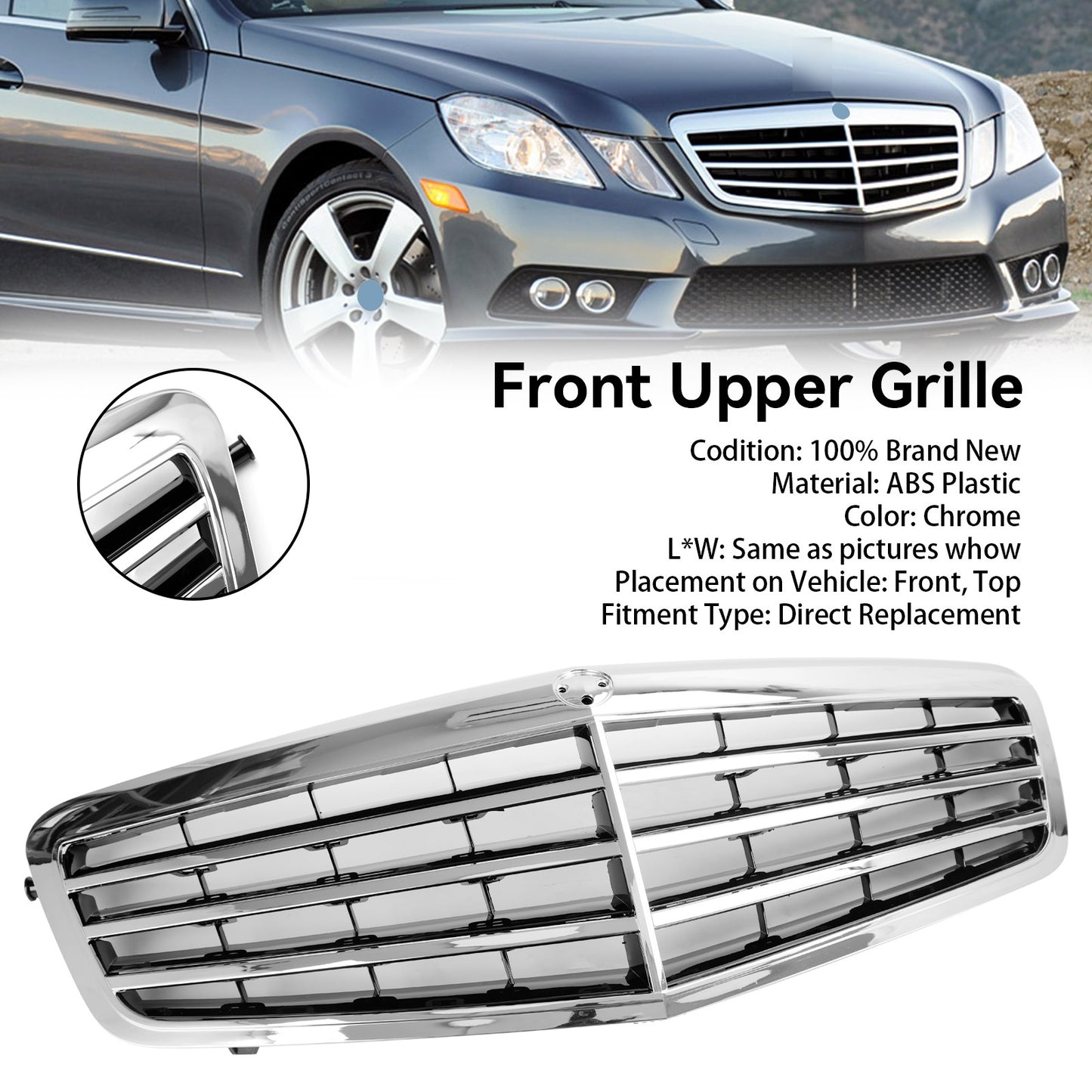 Chrome Front Grill Grille Fit Mercedes-Benz E Class W212 E350 E550 2010-2013