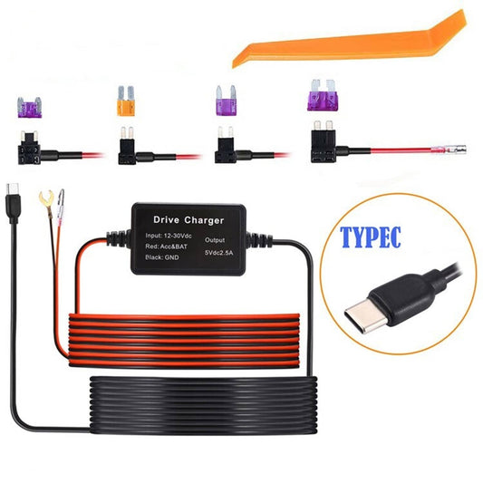 Solid Spare Universal Type C Dash Cam Hardwire Kit Hard Wire Cable Fuse 12-24V to 5V Car DVR