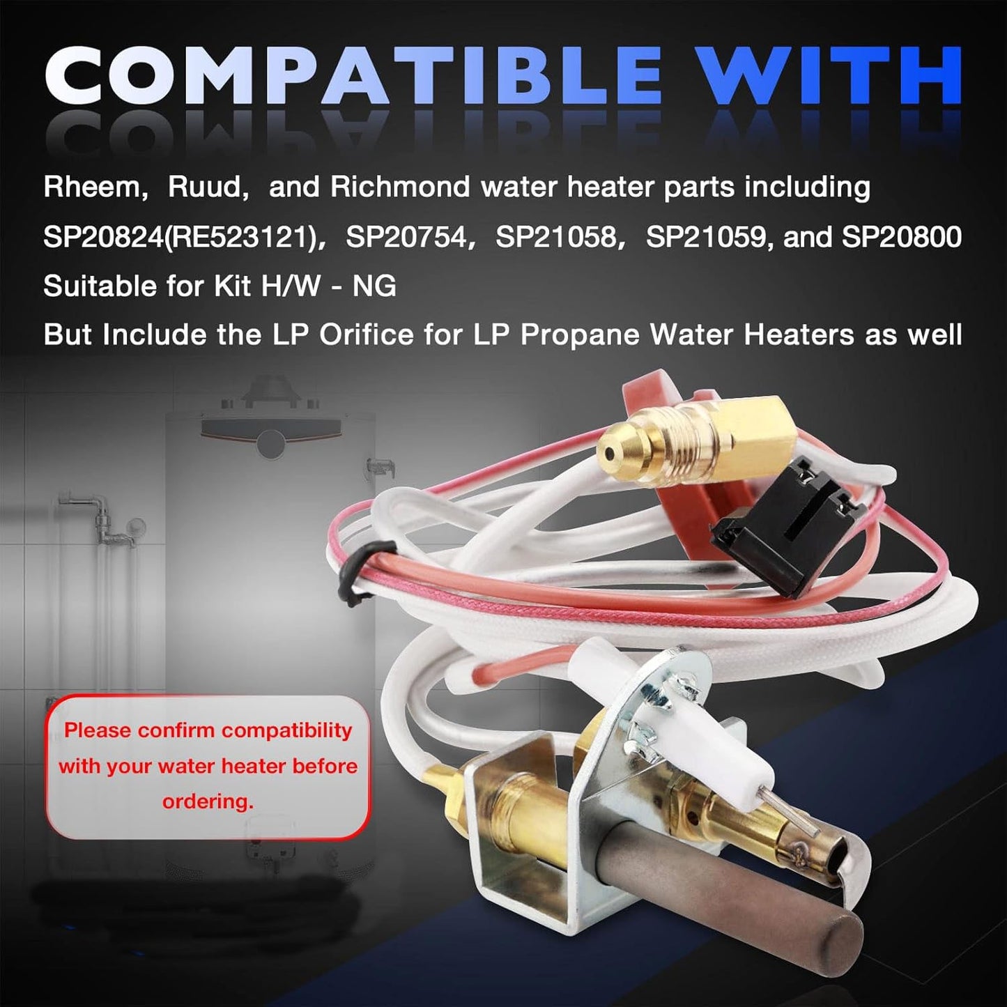 Pilot Burner Assembly For Rheem Ruud Richmond SP20824 Water Heater w/ LP Orifice
