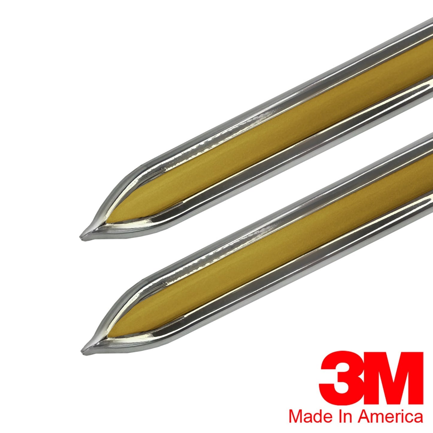 Vintage Style 5/8" Gold & Chrome Side Body Trim Molding - Formed Pointed Ends