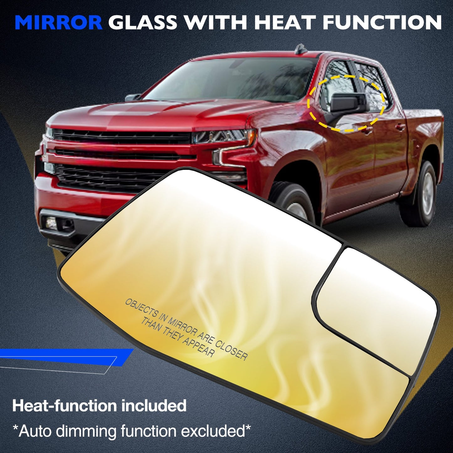 Right Passenger Side Heated Mirror Glass For 2019-25 GMC Sierra Chevy Sliverado