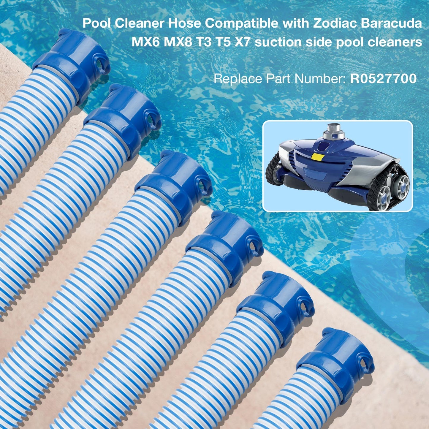 6Pcs 39" Pool Cleaner Twist Lock Hose For Zodiac Baracuda MX6 MX8 X7 T5 R0527700