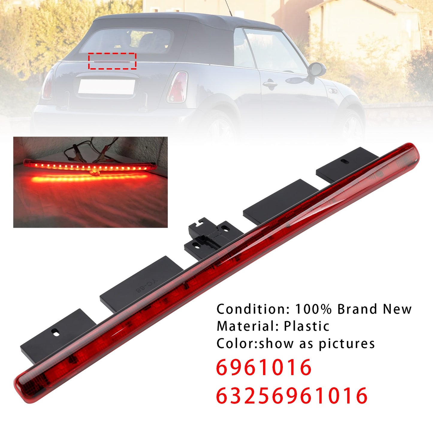 Rear Third Brake Light 63256961016 For Mini Cooper Convertible R52 03-08 Red
