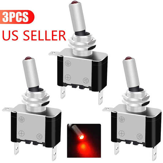 3X Car Rocker Toggle Switch Control ON/OFF 12V 20A Red LED Light Marine Boat ATV