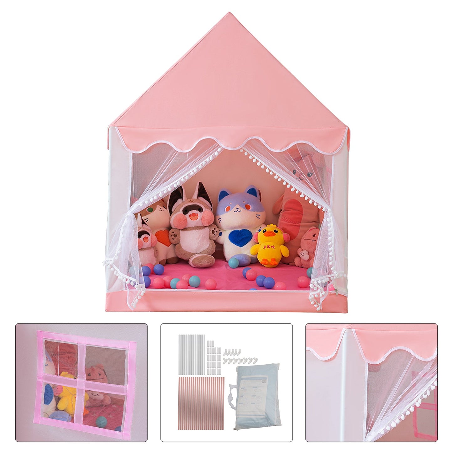 Assembly Tent with Metal Frame Kids Indoor Play Tent for Boys & Girls Pink