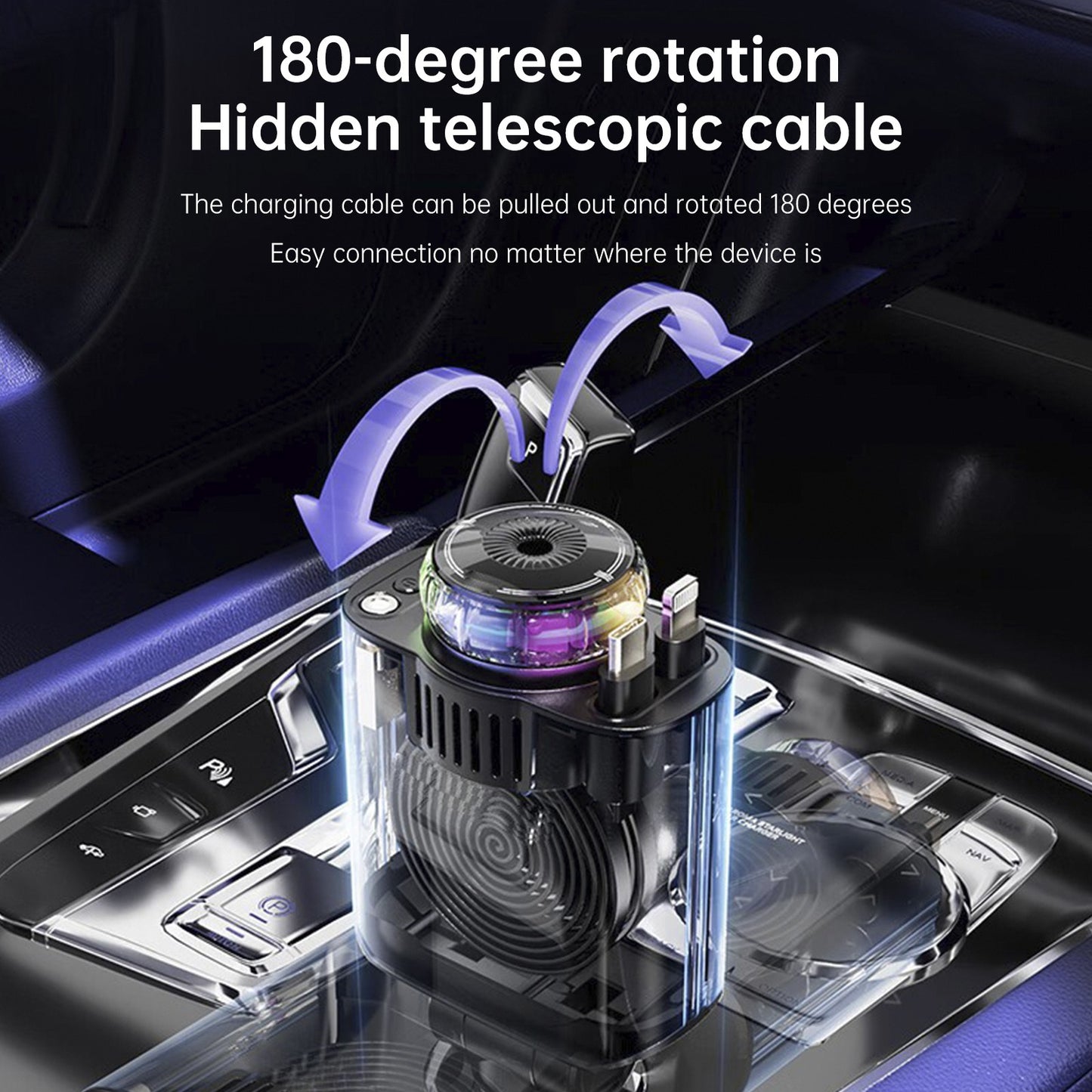 120W Super Fast Car Charger Retractable Cable Car Air Freshener Starry Sky Roof