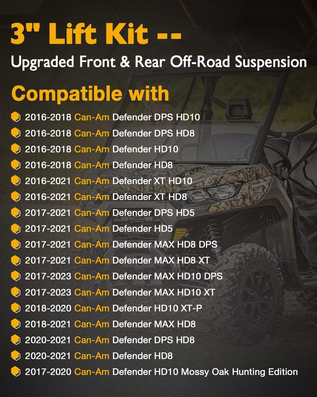 3" Lift Kit For Can-Am Defender HD5 HD8 HD9 HD10 Front &Rear Off-Road Suspension