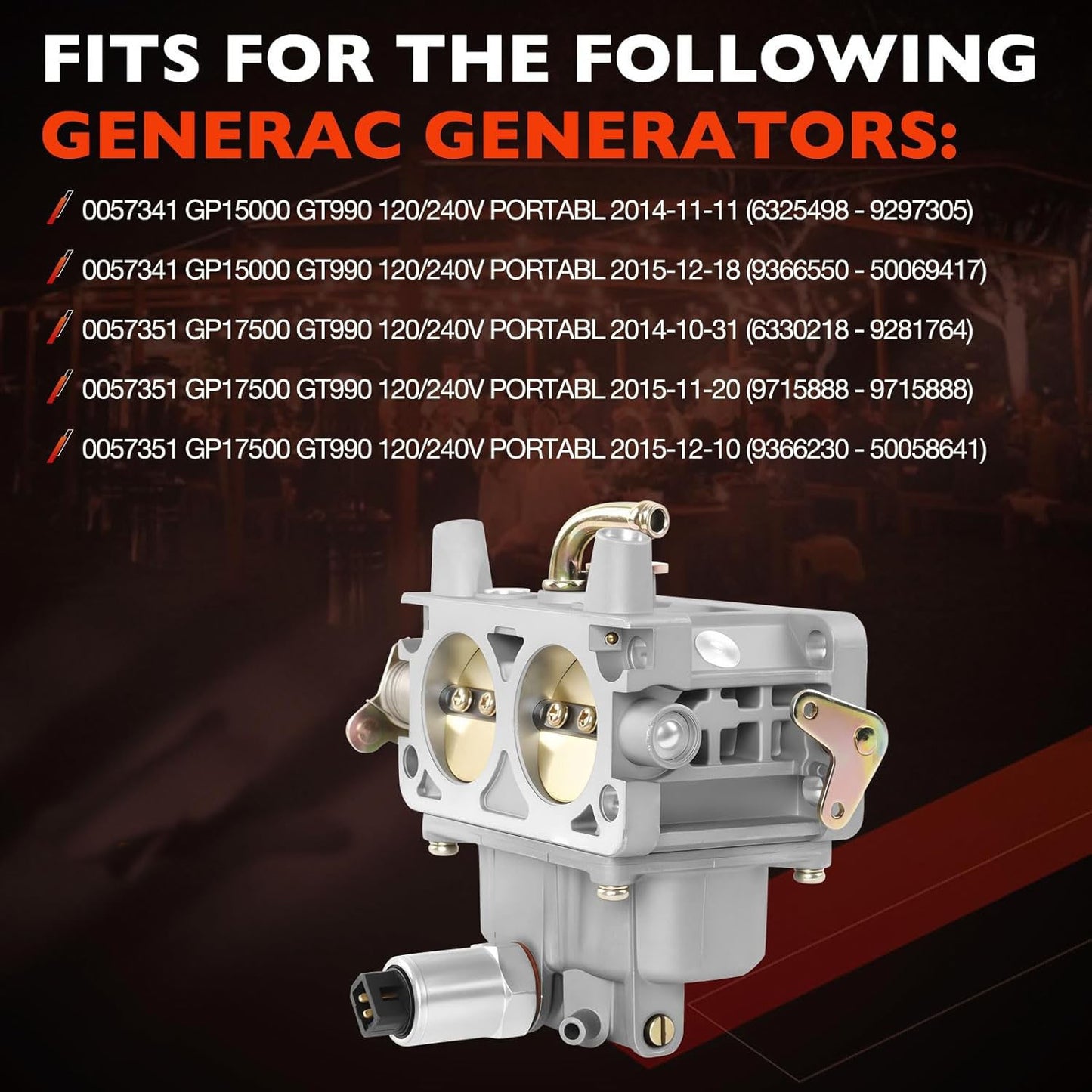 0K1588 Carburetor For Generac GP15000 GP17500 Portable Generator GT990 0G4612