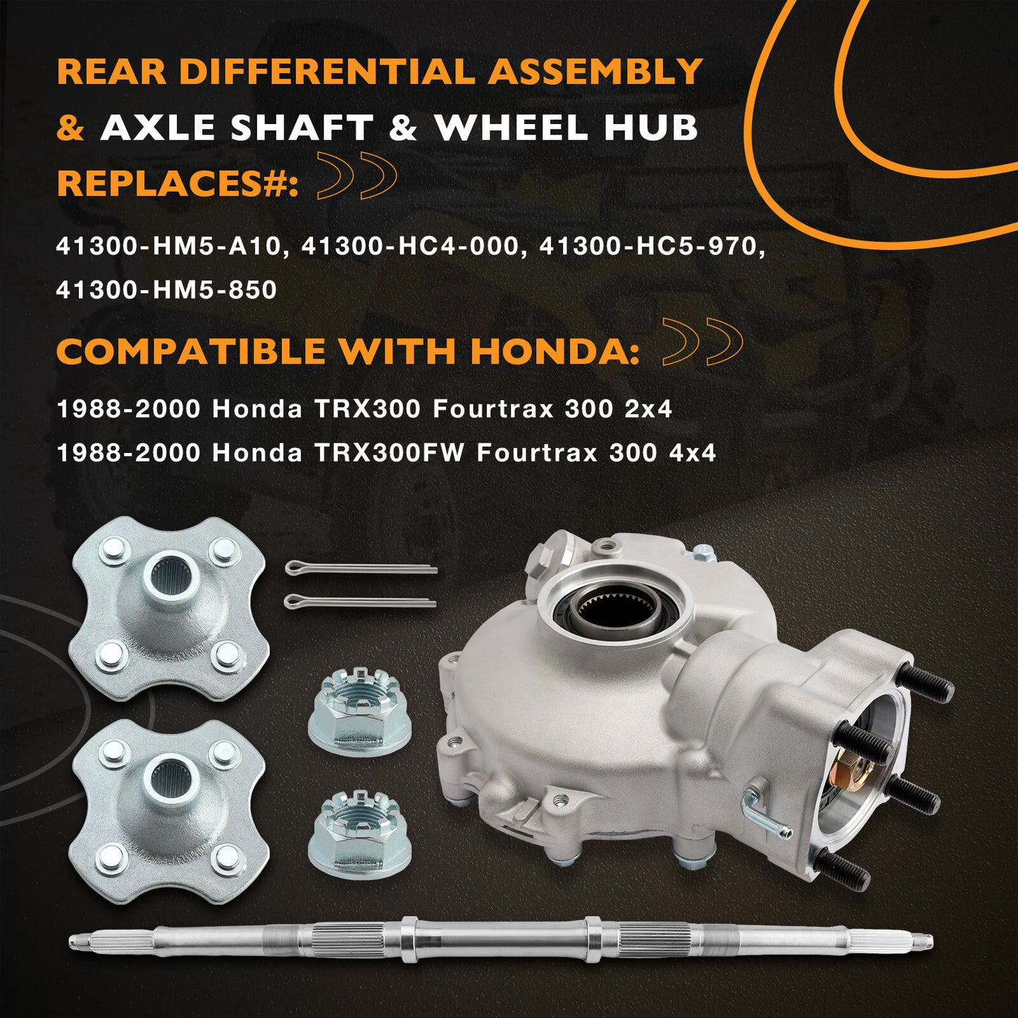 Rear Differential Axle Shaft Wheel Hub Set For 88-00 Honda TRX300FW Fourtrax 300