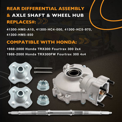 Rear Differential Axle Shaft Wheel Hub Set For 88-00 Honda TRX300FW Fourtrax 300
