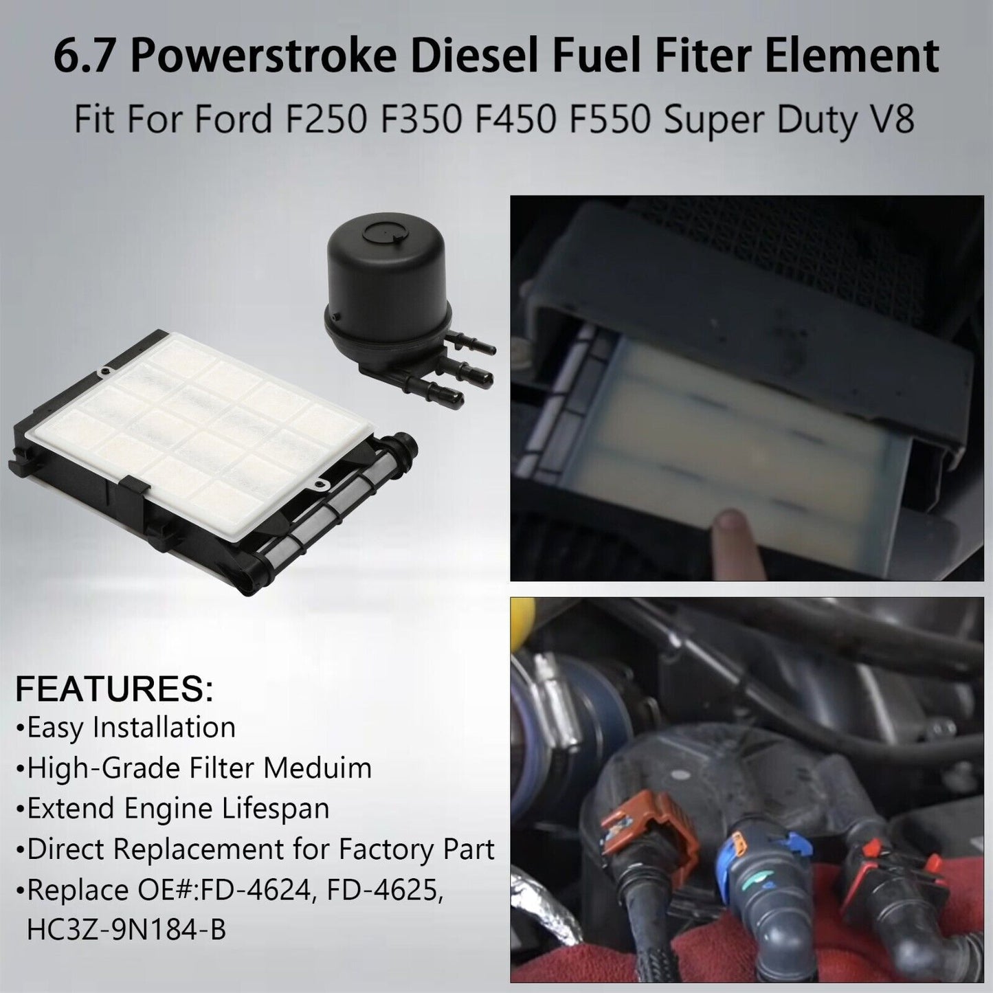 6.7 Powerstroke Diesel Fuel Filter for Ford 2017-2026 F250 F350 F450 F550 FD4625