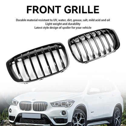 2PCS Gloss Black Front Kidney Grille Grill Fit BMW X1 F48 F49 2016-2018 2017