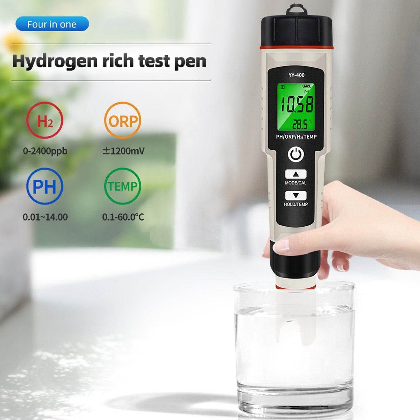 ??Portable 4 In 1 Hydrogen-Rich Test Pen PH/ORP/TEMP Water Quality Meter Tester