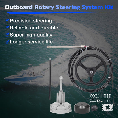 14 Ft Feet Boat Rotary Steering System w/ Wheel Kit For Outboard Marine SS13714