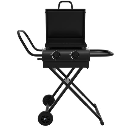 Portable Leg Propane Grill Folding Gas Grill Griddle w/Hood & Side Shelf,