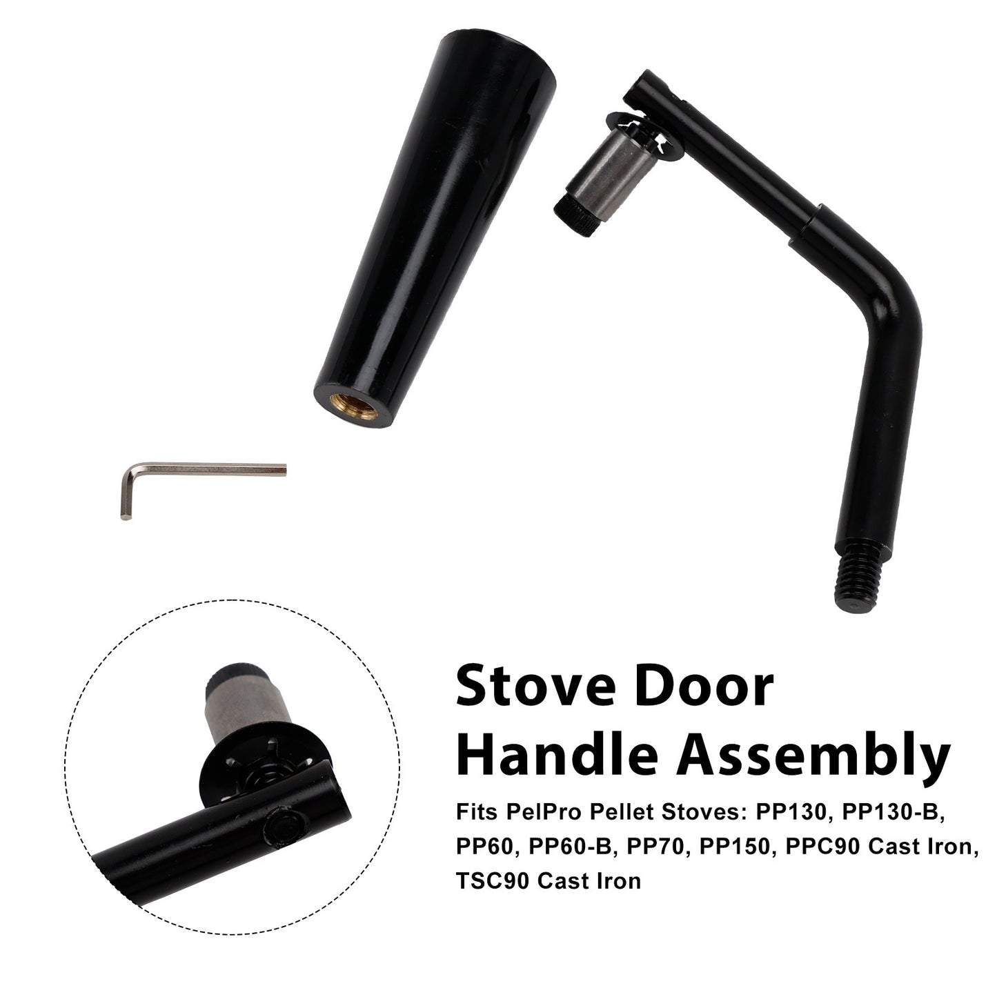 Threaded Door Handle Assembly for PelPro Stoves PP60 PP70 PP130、150 PPC90 TSC90