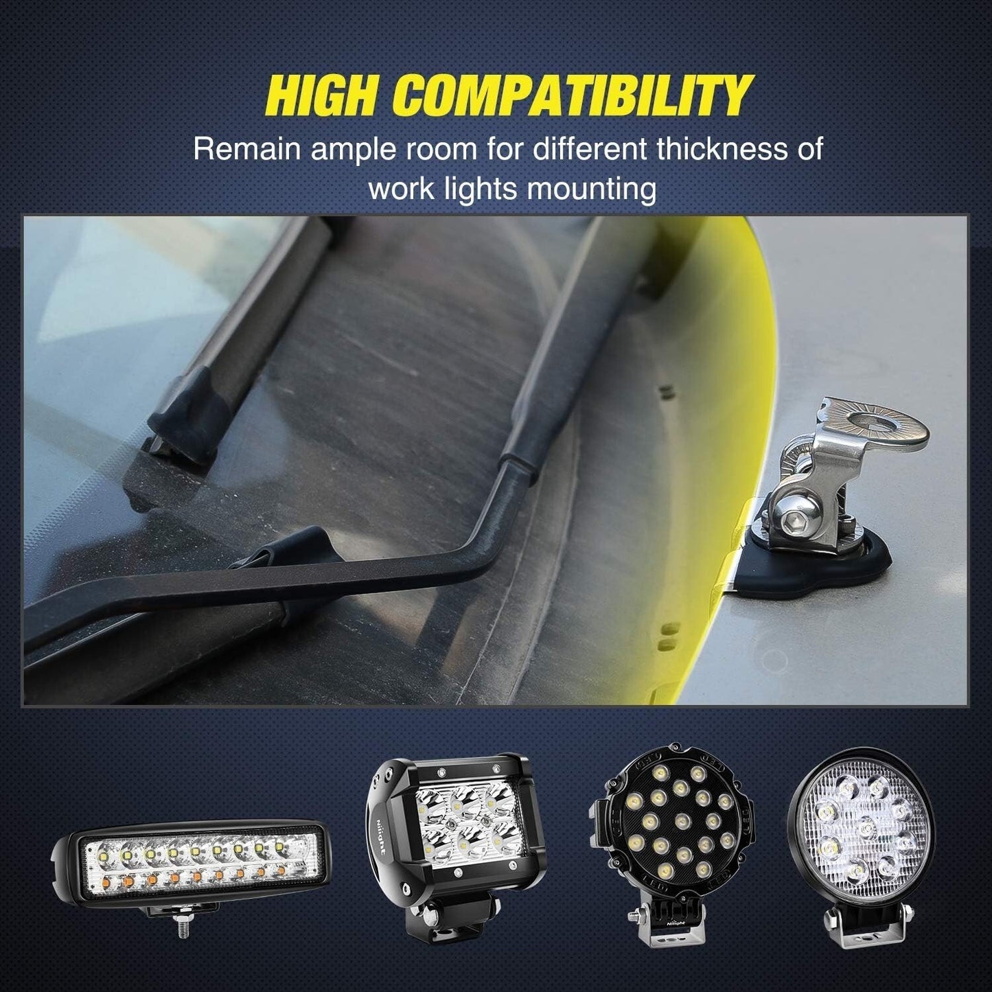 2pcs Pillar Hood Led Work Light Bar Mount Bracket Clamp Holder Offroad Universal