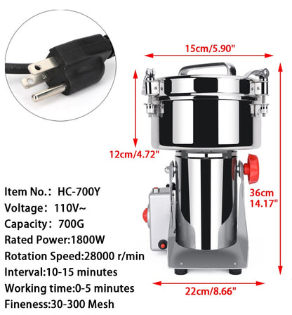 700g Herb Grain Grinder Electric Mill Cereal Machine-Highpeed/Durable Life