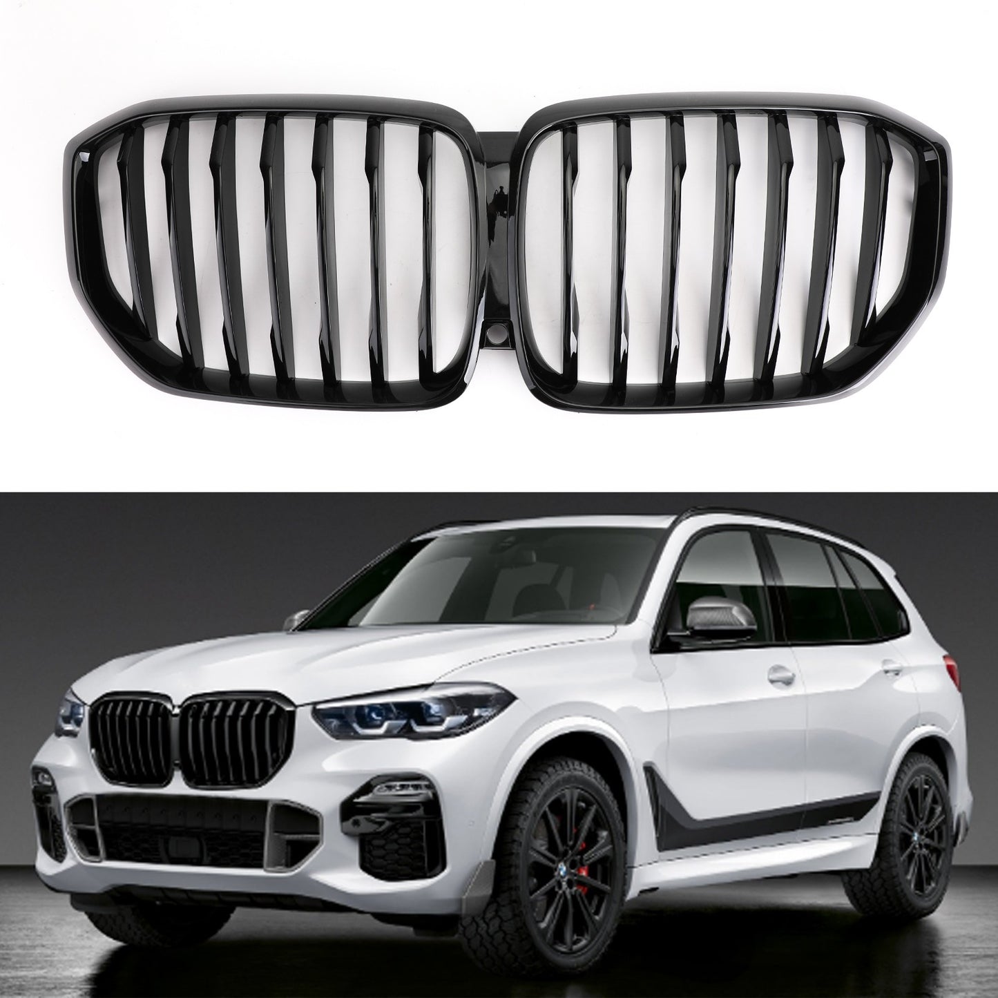 Gloss Black  Front Kidney Grill Grille Performance For BMW X5 G05 2018-2021