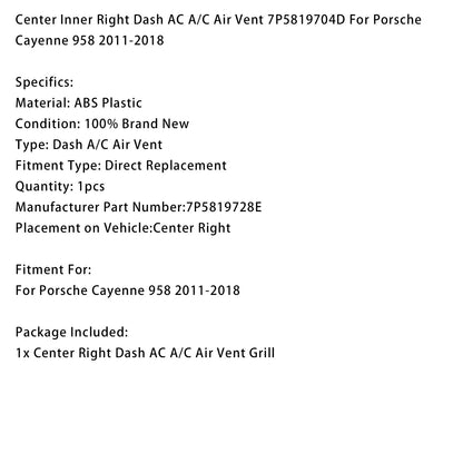 Center Inner Left Side Air Vent 7P5819727E For Porsche Cayenne 958 2011-2018
