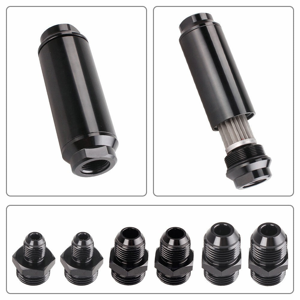 Universal Racing In-Line Fuel Filter With AN 6 8 10 Fittings Adapter 40 Micron