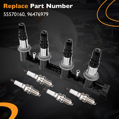4x 1.8L Ignition Coils & Spark Plugs Pack For 09-18 Chevy Cruze Sonic Aveo5 1.8L