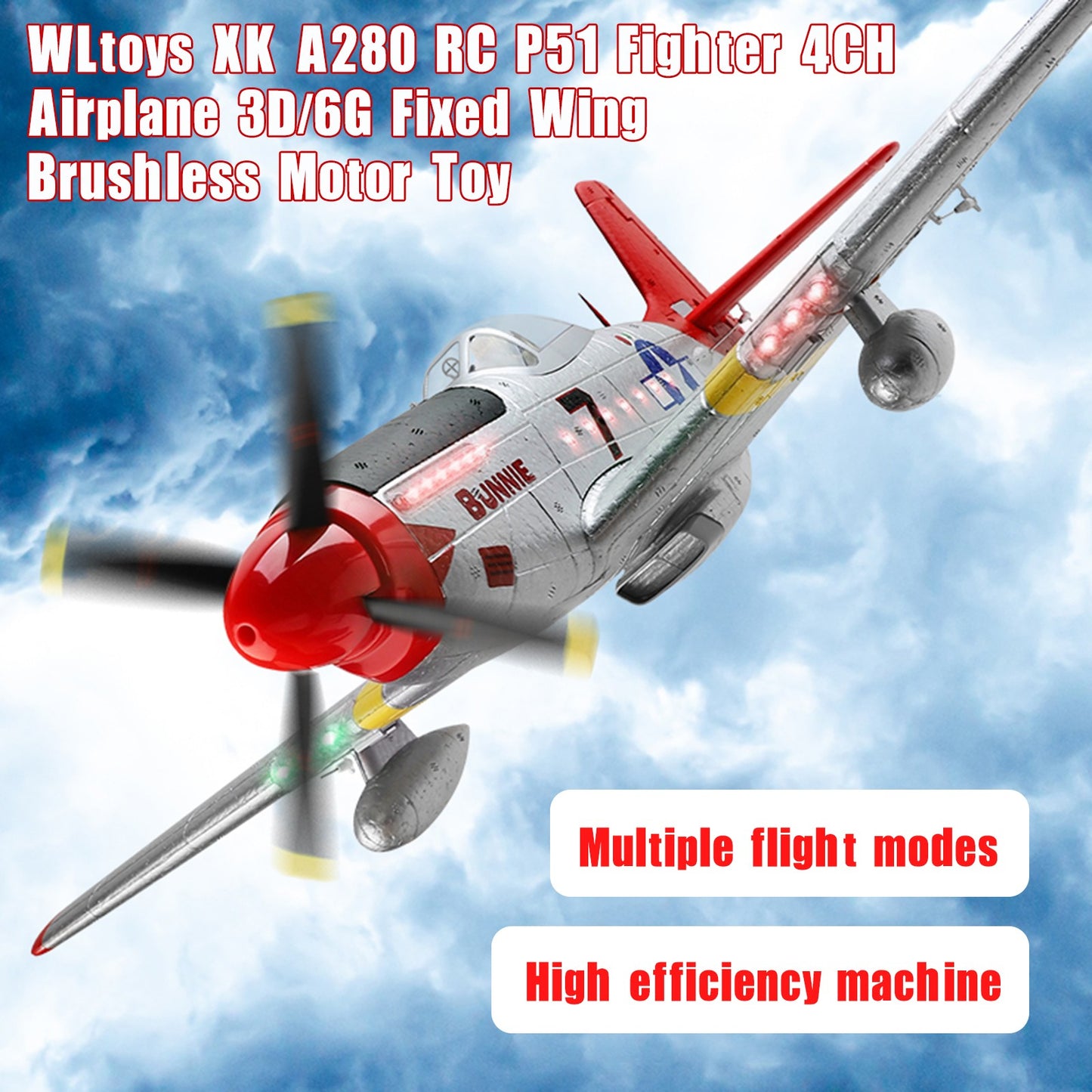 WLtoys XK A280 RC P51 Fighter 4CH Airplane 3D/6G Fixed Wing Brushless Motor Toy