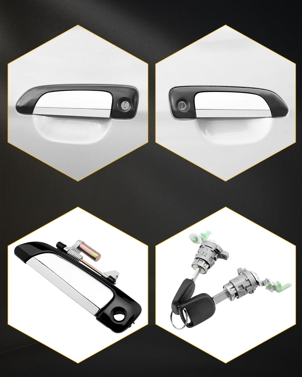 4X Exterior Front Rear Door Handles w/ Lock Cylinder & Key Fit 01-05 Honda Civic