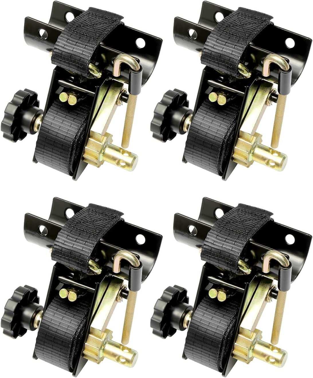 4x Ladder Rack Ratchet Straps w/ J-Hook 1.5"x7.5" Black Retractable Ratchet Tie