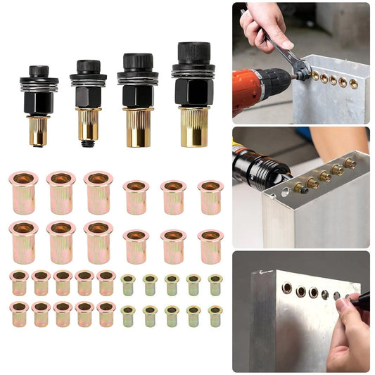 36 PCS Manual Rivet Nut Gun Kit For M6- M12 Threaded Insert Tool Automotive DIY