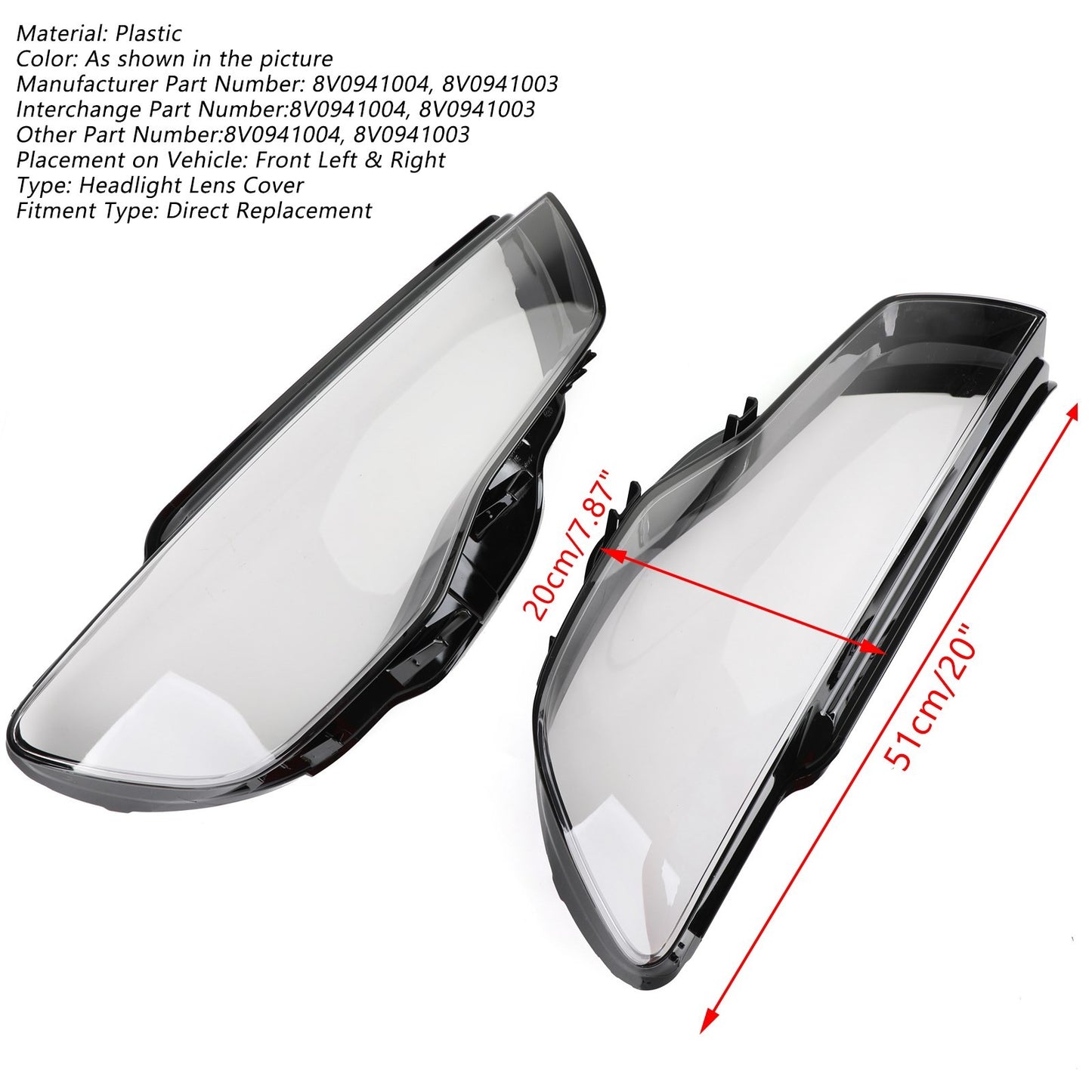 Left & Right Pair Headlight Cover Headlamp Lens For Audi A3 2013-2016 Clear USA