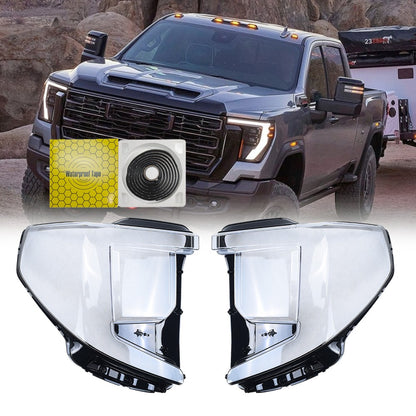 New A Pair Headlight Clear Lens Shell + Glue For 2022 2023 2024 GMC Sierra 1500