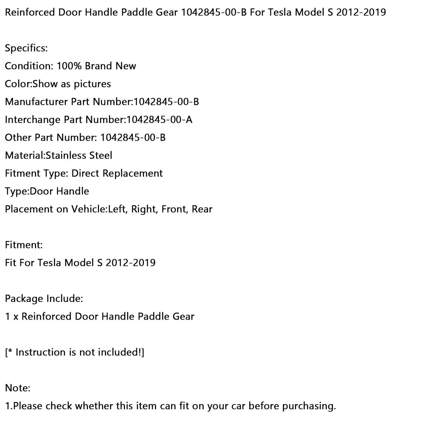 Reinforced Door Handle Paddle Gear 1042845-00-B For Tesla Model S 2012-2019