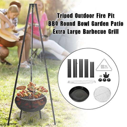 Solid Spare Tripod Outdoor Fire Pit BBQ Round Bowl Garden Patio Extra Large Barbecue Grill