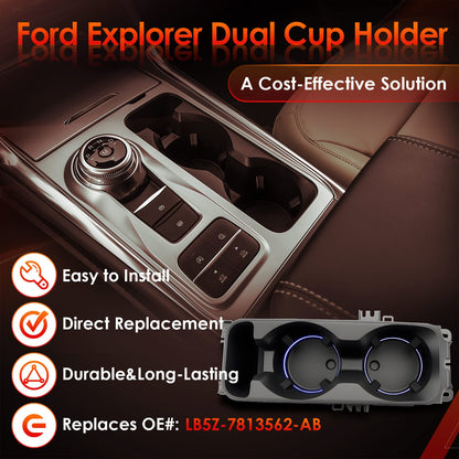 Upgrade Center Dual Cup Holder w/ Wireless Charging Fit 2020-2025 Ford Explorer