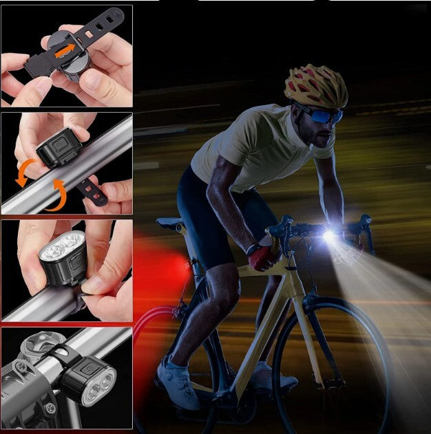 USB Rechargeable LED Bicycle Headlight Bike Front Rear Light Cycling Lamp Set
