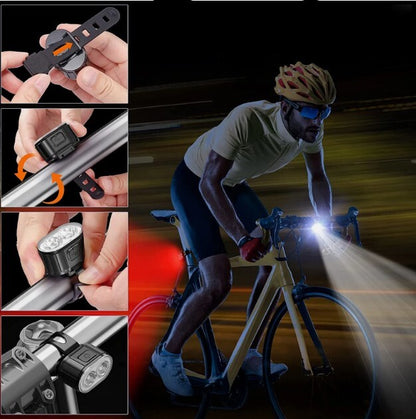 USB Rechargeable LED Bicycle Headlight Bike Front Rear Light Cycling Lamp Set