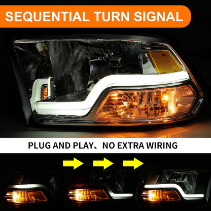 Solid Spare For 09-18 Dodge Ram 1500 2500 3500 Sequential Turn Signal Headlights w/LED DRL
